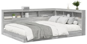 vidaXL Könyvespolcos Ágy tárolóval Szürke sonoma 160 x 200 cm Faanyag
