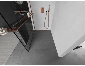 Mexen Kioto +, zuhanyparaván polccal és törölközőtartóval 80 x 200 cm, 8mm átlátszó üvegmintás fekete, rózsa arany profil, 800-080-121-60-78