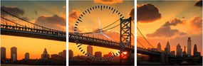 Kép - Naplemente a Ben Franklin híd felett, Philadelphia (órával) (90x30 cm)
