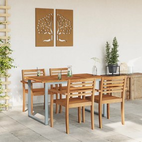 Kültéri Étkező Asztal Szürke 140x80x75 cm Acél és Tömör Akácfa