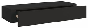 fekete MDF falra szerelhető fiókos polc 60 x 23,5 x 10 cm