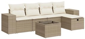 vidaXL 6 részes bézs polyrattan kerti ülőgarnitúra párnával