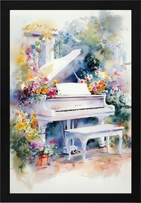 Poszter Keret Fa Akvarell Kert Virágok Tavasz Fehér Zongora 40x60
