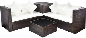 vidaXL 4-részes barna polyrattan kerti bútorszett párnákkal