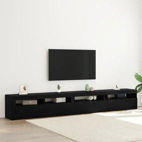 3 darabos TV szekrény készlet LED lámpákkal fekete tölgy mérnöki fa