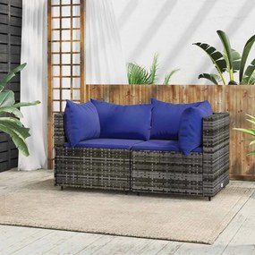 2 db szürke polyrattan kerti sarokkanapé párnával