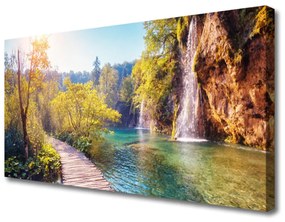 Vászonkép Lake Landscape Waterfall 140x70 cm