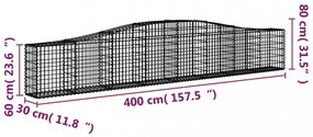 vidaXL 4 db íves horganyzott vas gabion kosár 400x30x60/80 cm