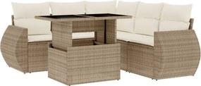 vidaXL 6 részes bézs polyrattan kerti ülőgarnitúra párnával