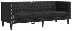 3 részes fekete műbőr Chesterfield kanapégarnitúra