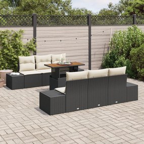 7 darabos Kert Kanapé Szett Párnákkal Fekete Poly Rattan