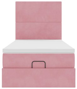 Ottomán ágykeret matracokkal rózsaszín 90x190cm bársony