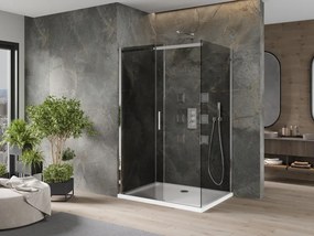 Mexen Omega 100 x 90 cm tolóajtós zuhanykabin, grafit, króm + Flat zuhanytálca, fehér - 825-100-090-01-40-4010