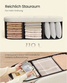 SONGMICS ülőpad tárolóval, tárolódoboz, 38 x 110 x 38 cm, krémfehér