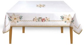Karácsonyi mikulásvirág mintás Asztalterítő 145x180 cm pamut White Elegance