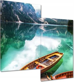 Vászonkép 60x60 Csónak a hegyi tavon