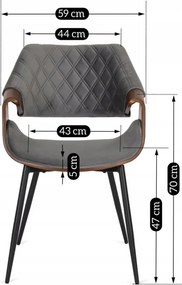 DAKOTA bársony szék szürke / dió színben