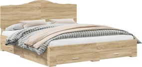 vidaXL Ágykeret fejtámlával fiókkal Sonoma tölgy 200 x 200 cm Faanyag