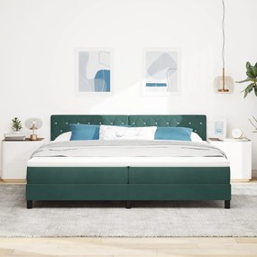 Box Spring Ágy Matrac &amp; LED Sötét Zöld 200x200 cm Bársony
