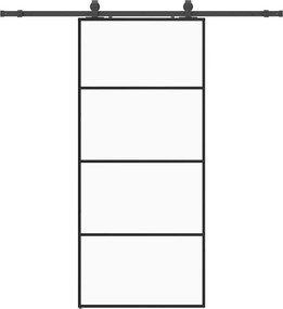 vidaXL fekete ESG üveg tolóajtó fémszerelvény-szettel 90x205 cm