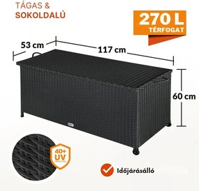 RICCO polyrattan tárolódoboz, 117 x 53 x 60cm, fekete Casaria