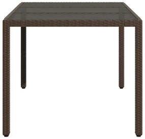barna polyrattan üveglapos kerti asztal 150 x 90 x 75 cm