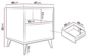 Éjjeliszekrény OVESSI 52x47 cm fekete/tölgy artisan