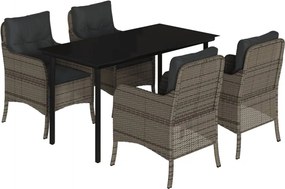 vidaXL 5 részes szürke polyrattan kerti étkezőgarnitúra párnával