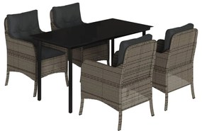 vidaXL 5 részes szürke polyrattan kerti étkezőgarnitúra párnával