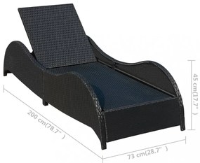 fekete polyrattan napozóágy párnával