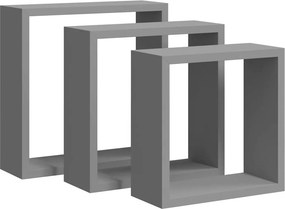 vidaXL 3 db szürke MDF fali kockapolc
