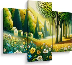 Kép - Falu sárga-zöld színekben (90x60 cm)