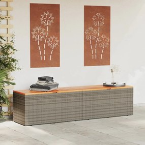 szürke polyrattan és akácfa kerti tárolóláda 220 x 50 x 54 cm