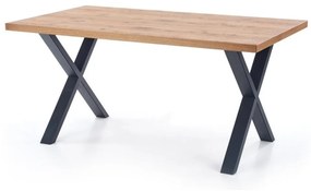 Asztal Houston 702Fekete, Világos tölgy, 76x90x160cm, Hosszabbíthatóság, Laminált forgácslap, Fém