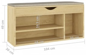sonoma tölgy színű cipőtároló pad párnával 104 x 30 x 49 cm