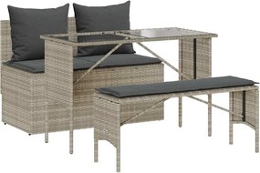 vidaXL 3részes világosszürke polyrattan kerti étkezőgarnitúra párnával