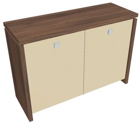 Verno alacsony szekrény 128 x 46 x 90 cm, üvegajtó, dió / vanília