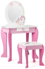 Gyerek fésülködőasztal székkel, levehető tükörrel, rózsaszín/fehér