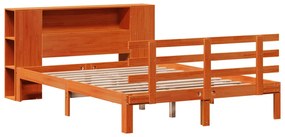 barna tömör fenyőfa könyvespolcos ágy matrac nélkül 140 x 200cm