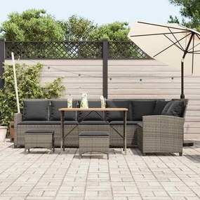 4 részes szürke polyrattan kerti ülőgarnitúra párnákkal L-alakú