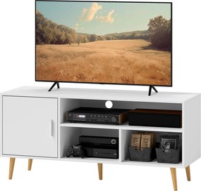 HOMCOM TV Állvány 60"-ig: Modern TV Asztal 1 Szekrénnyel és 3 Nyitott Rekesszel 120x40x55 cm Fehér | Aosom