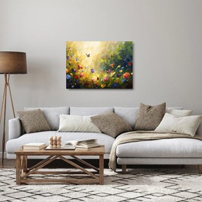 Üveg kép - Tavaszi virágos rét, festmény (70x50 cm)