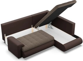 Tokio sarokkanapé, L alakú háttámlával, 2 ágyneműtartóval, fonott + műbőr, jobboldali, barna