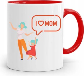 Piros Ajándék Bögre Anyukáknak I Love Mom fényképes nyomattal