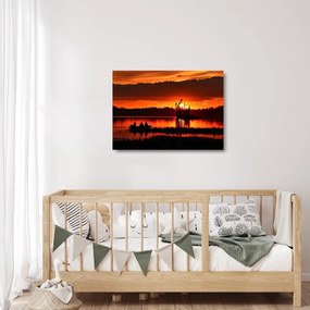Kép - Halászok a tavon (üvegen) (70x50 cm)