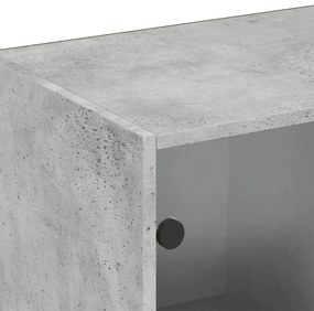 betonszürke szerelt fa könyvespolc ajtókkal 204x37x75 cm