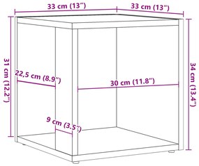 antik fa színű szerelt fa kisasztal 33 x 33 x 34 cm