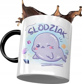 Fekete bögre fóka mintával Ajándék fényképpel