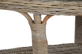 Rattan kerek asztal edzett üveg lappal – 120x82 cm
