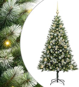 vidaXL Műanyag csuklós karácsonyfa bolyhos hóval Zöld és fehér 150 cm